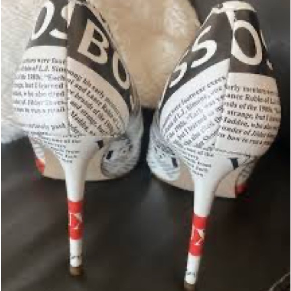 Boss Black and White Newspaper Print Heels